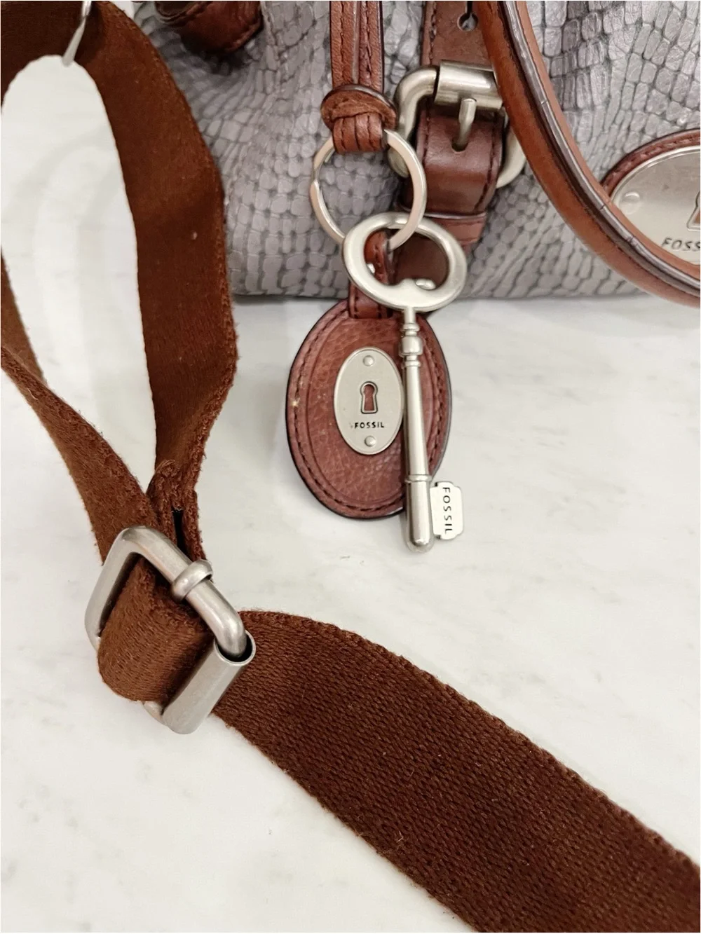 Fossil Maddox Long Live Vintage Snakeskin Embossed Leather Satchel Crossbody Bag